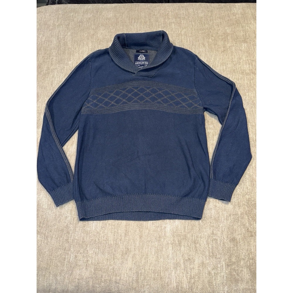 American Rag Men's Xtra Large Sweater Shawl Collar Blue  100% Cotton